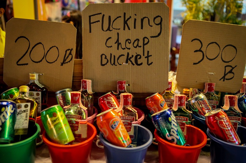 Alcohol buckets at Full Moon Party Thailand