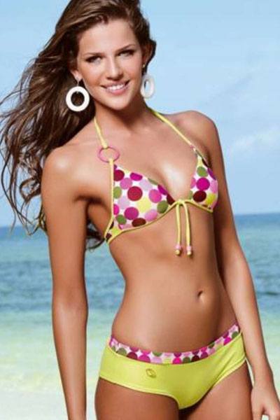 Maria Cristina Diaz-Granados wearing colorful polka dot bikini