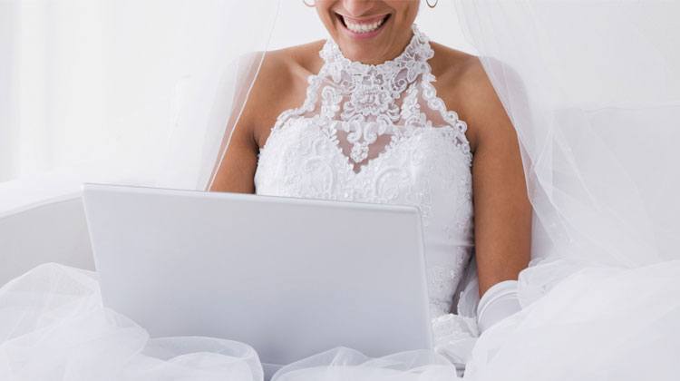 bride in front of laptop