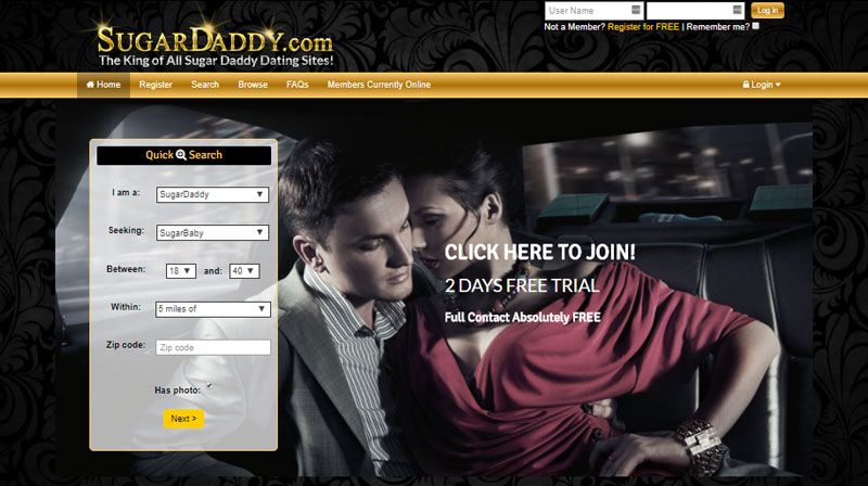 Front page of sugardaddy.com