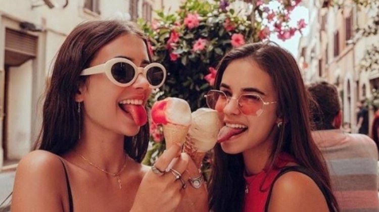 mexican woman eating icecream