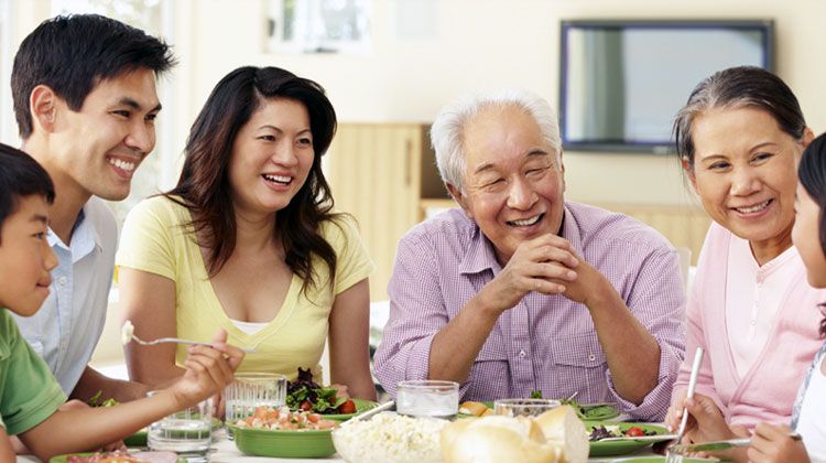 Asian family eating