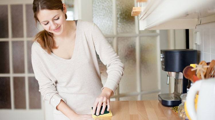 East European girl doing housework