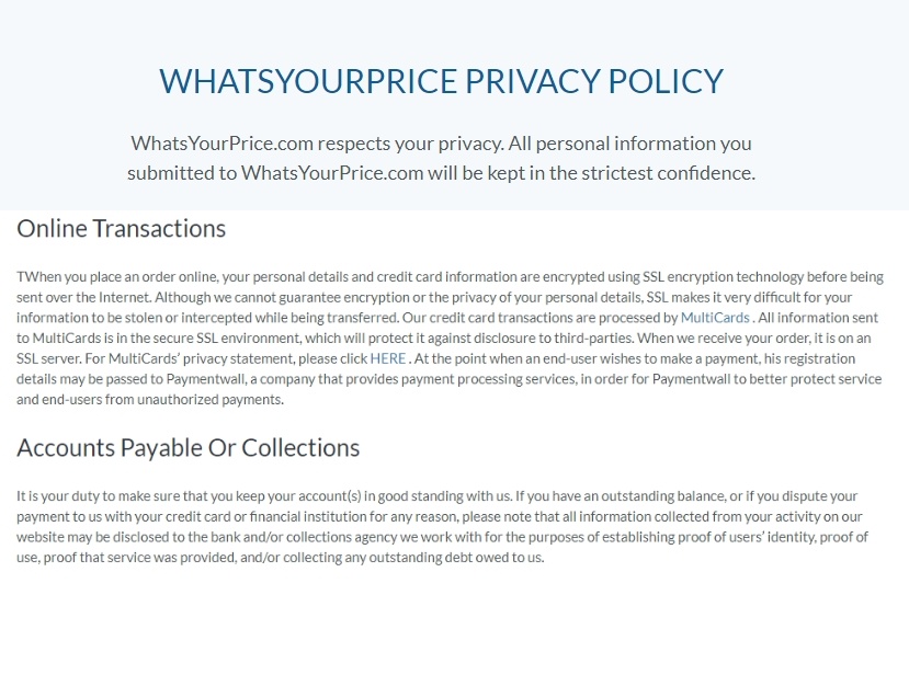 whats your price privacy policy