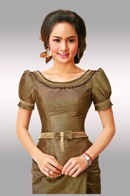 Sok Somavatey in a traditional Cambodian dress